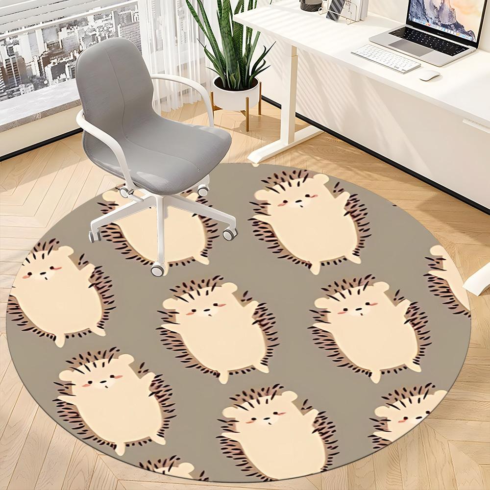 1PC Hedgehog Pattern Office Round Area Rug, Mat Suitable For Office, Under Office Chairs Bedroom Living Room Home Decor, Room Deco