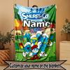 Custom Name Personalized Blue Smurfs Print Blanket, Home Decor, Bedroom, Sofa, Camping, Couch, Gifts for Birthday Christmas
