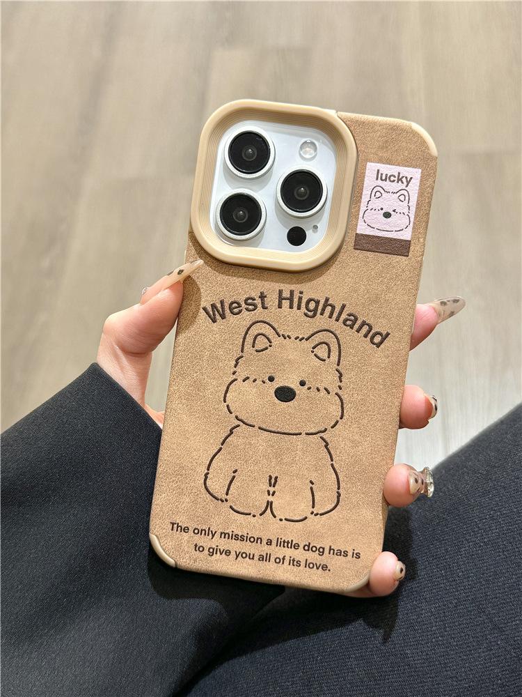 

Cute Lines West Highland Dog for IPhone16promax for Apple 14 Phone Case 15 Brown Leather 13 Anti-fall For Apple XS