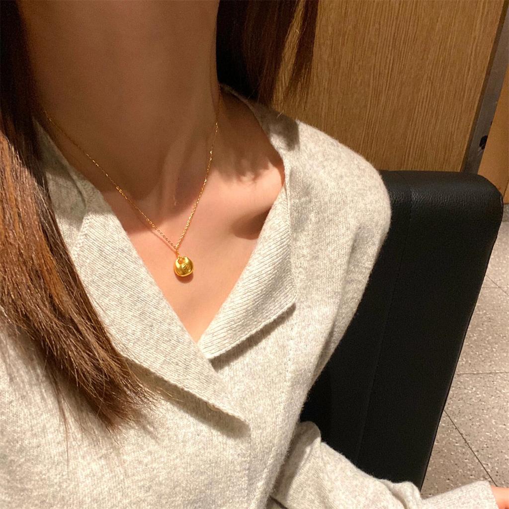 New Chinese-Style Chubby Fu Yuanbao Sand Gold Necklace Female Niche High-End Sense Stacked Collarbone Chain Premium