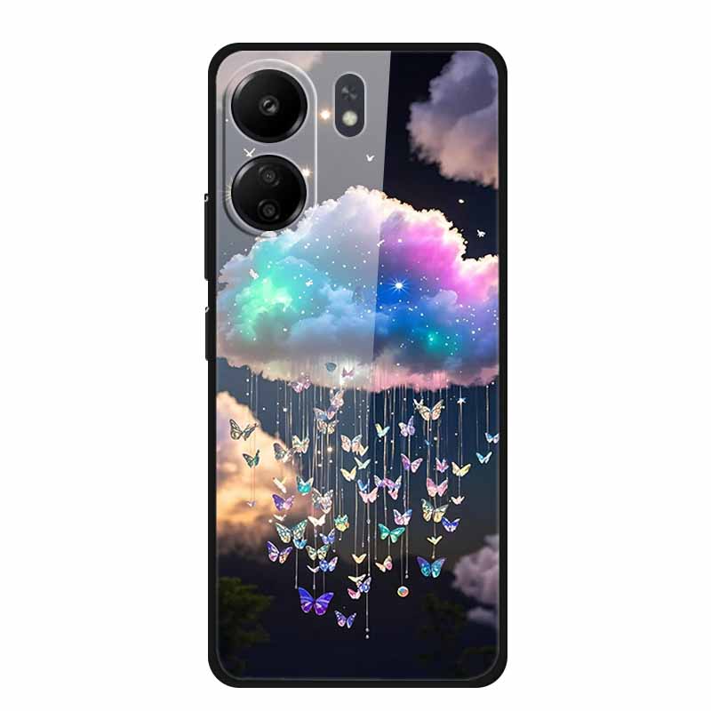 Für Redmi 12C 13C 11A Handyhülle Gehärtetes Glas Harte Abdeckung für Xiaomi Redmi 12 C 13 C 11 A Hülle Bunte Blumen Rückseitenhüllen