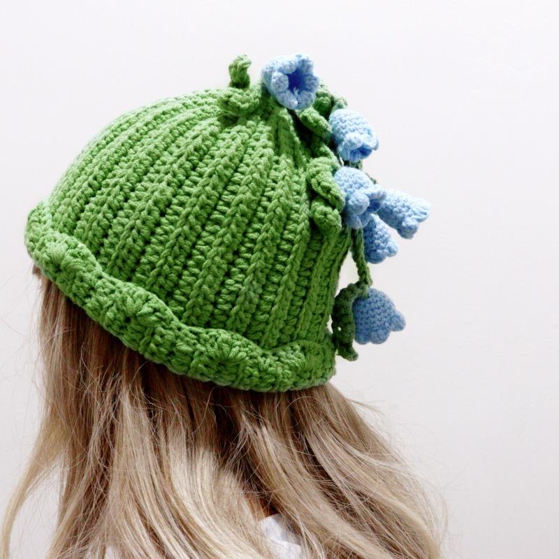 Fairy Green Lily of the Valley Knitted Hat Fresh and Sweet Flower Hat Soft Wool Hat Cute Versatile Warm