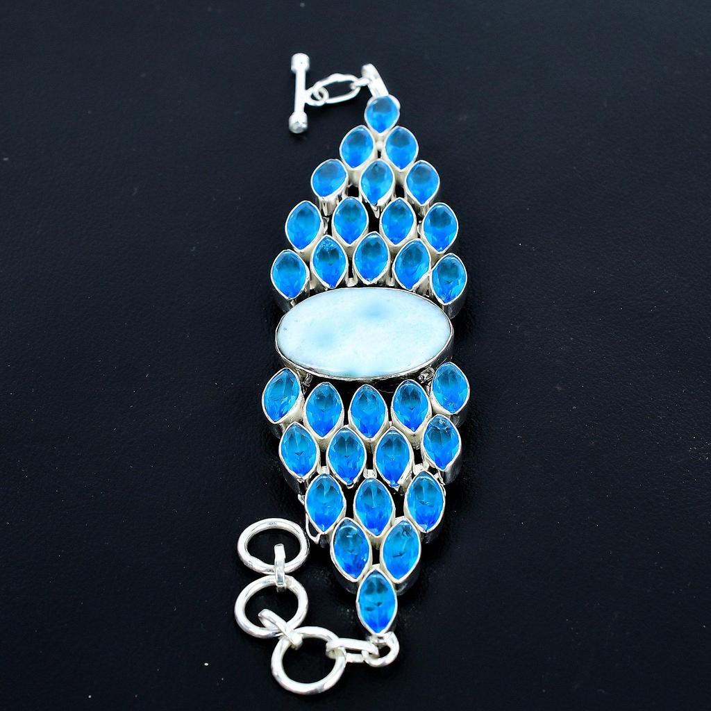 Blue Larimar Bracelet 925 Sterling Silver Bracelet Handmade Bracelet Silver Jewelry Blue Topaz Gemstone Bracelet Any Occasion Gift For Her