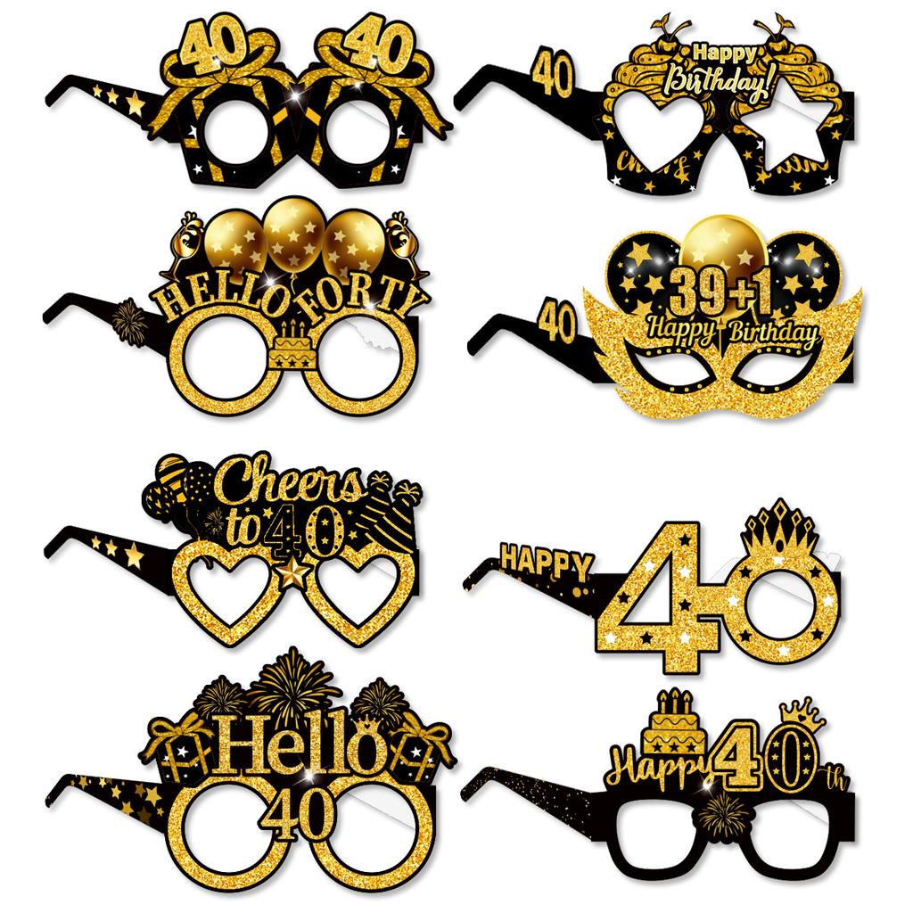 16pcs Amazon's New Product Birthday Party Decoration Paper Glasses - Black and Gold 18-year-old and 60-year-old Birthday Photo Props Glasses