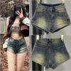 Women's High Waist A Line Denim Shorts Loose Fit Vintage Straight Leg Hot Pants No Stretch Washed Retro Blue Short Jeans