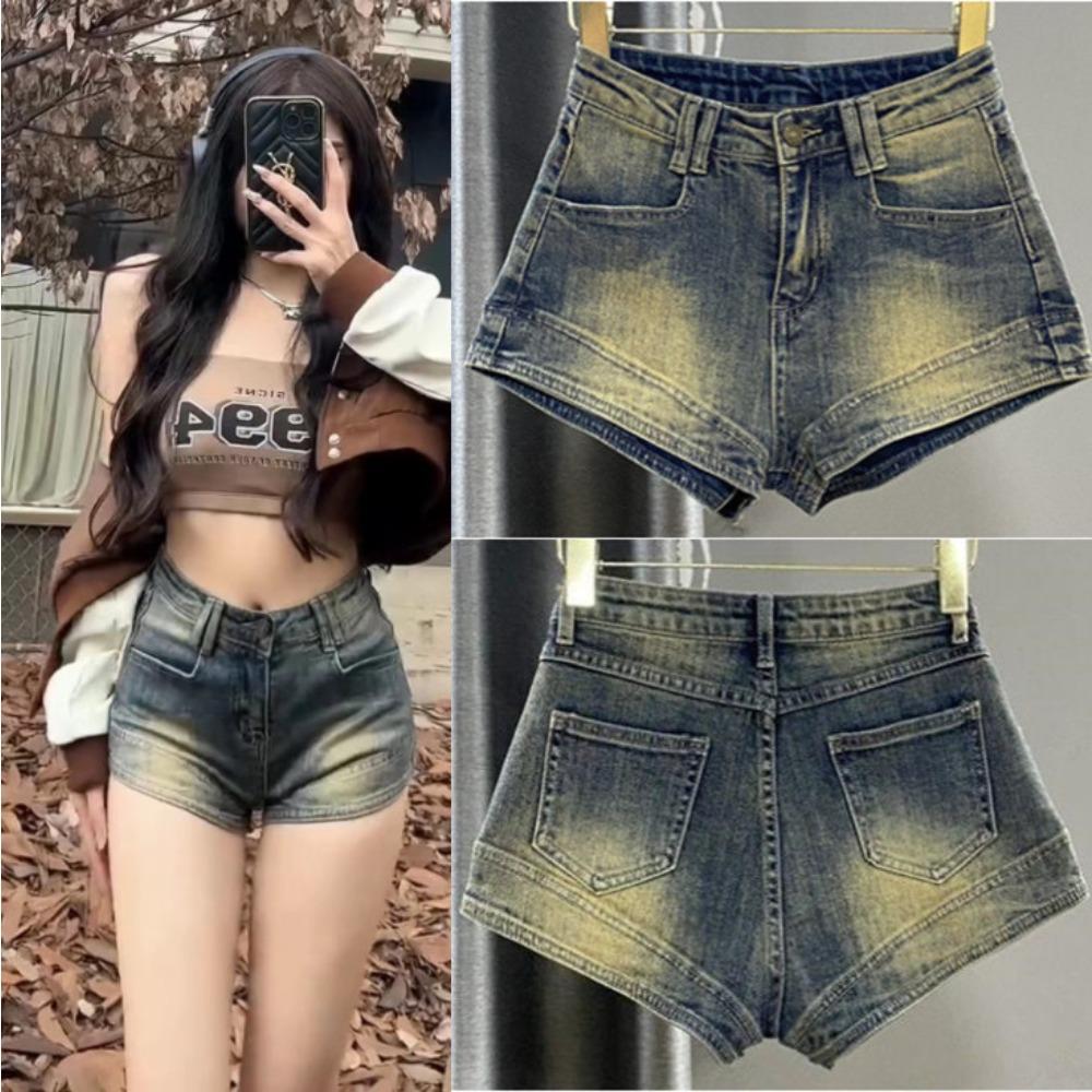 Women's High Waist A Line Denim Shorts Loose Fit Vintage Straight Leg Hot Pants No Stretch Washed Retro Blue Short Jeans