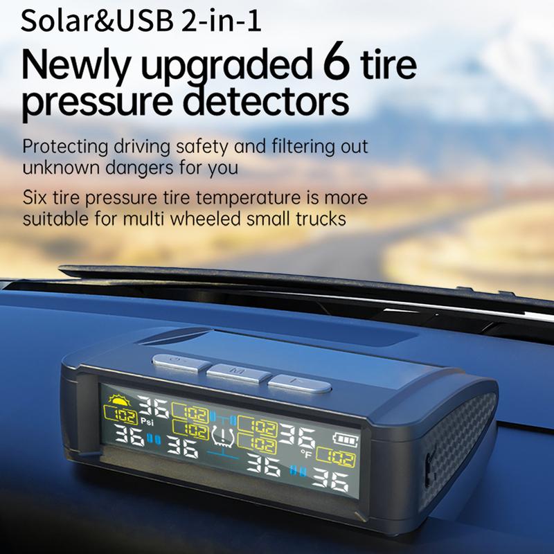 Tire Pressure Monitoring System Wireless Solar  Pressure Monitor with 6 External Sensors Real-time Display Temperature Pressure