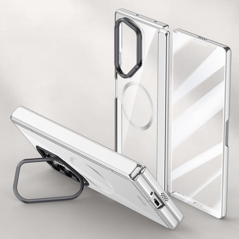 För Samsung Galaxy Z Fold6 5G Transparent Skal PC+Akryl Ställ Magnetiskt Telefonskal med Skärmskydd