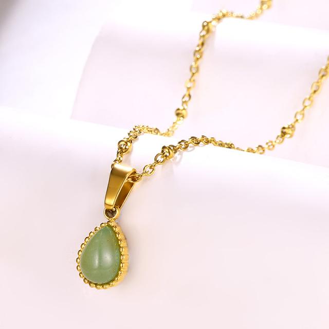 Fashions Natural Stone Oval Opal Necklaces for Women Classic Gold Color Chain Necklace Cute Stainless Steel Jewelry 2024 New In