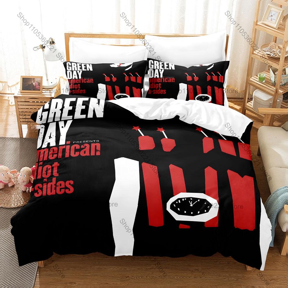 Collage Band Green Day Poster Tour Vintage Arte Punk Rock 3 Pezzi Biancheria da Letto Copripiumino + 2 Federe Decorazione Casa