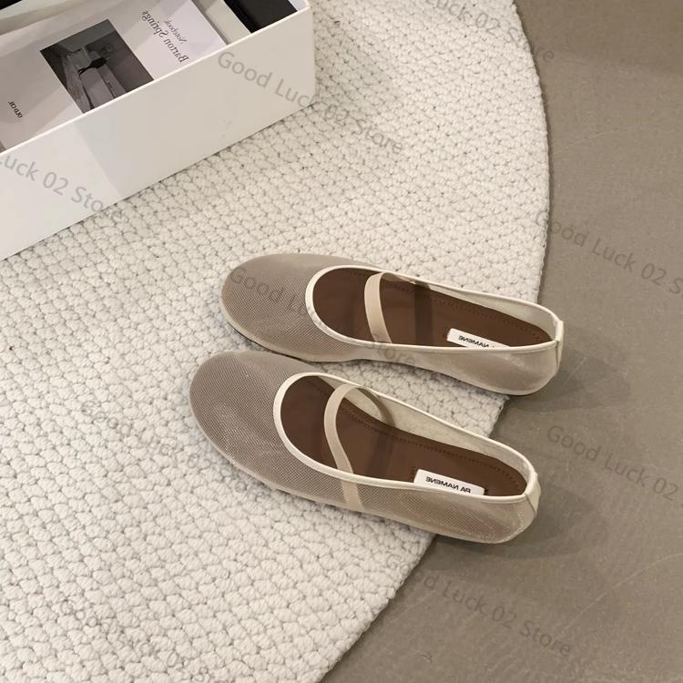 Fashion 2025 Women's Round Toe Mesh Fabric Ballet Flats Shoes Fashion Shallow Band Ladies Comfort Soft Sole Mary Jane Shoes Flat Women
