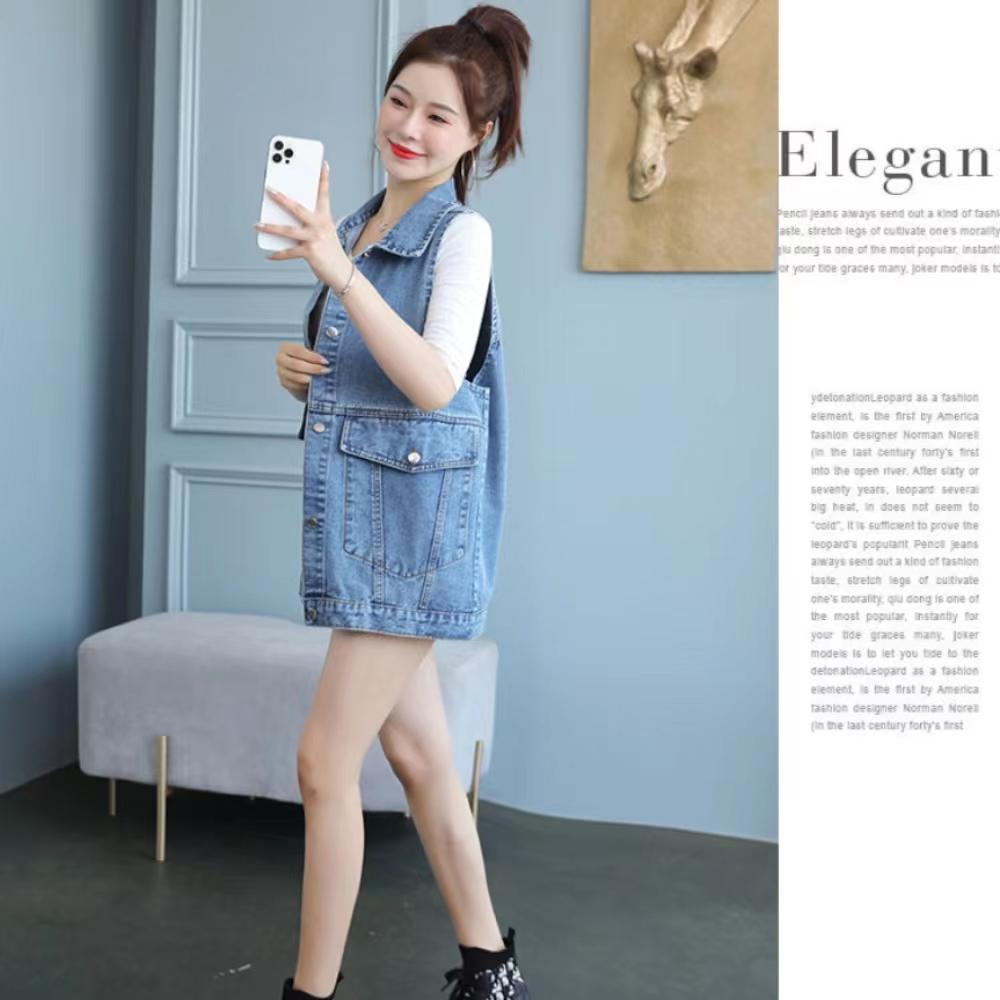 Móda Dámská Vesta Nová Džínová Vesta Korejské Volné Džíny bez rukávů Středně dlouhé Vesty Dámská Vesta Bunda Topy Outwear