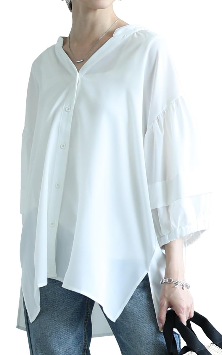 

Gold Japan Plus Size with Voluminous Sleeves and Keyhole Perfect for Office and Sizes Women s Blouse/Shirt Neck, Wear, Spring, Summer, Fall, LL-3L,
