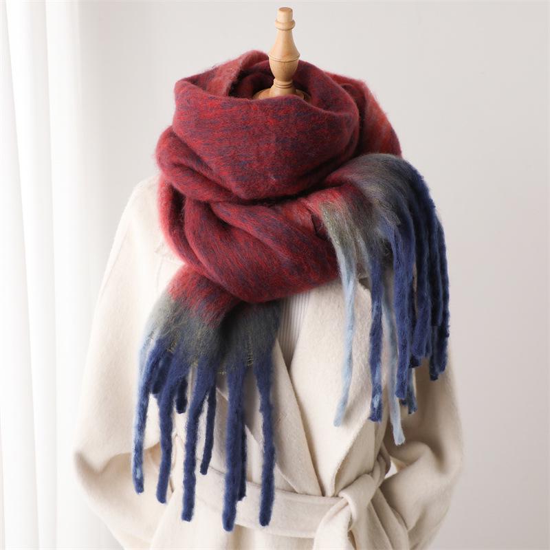 Unisex Farbverlauf Quasten Imitationskaschmir Schal für Herbst & Winter