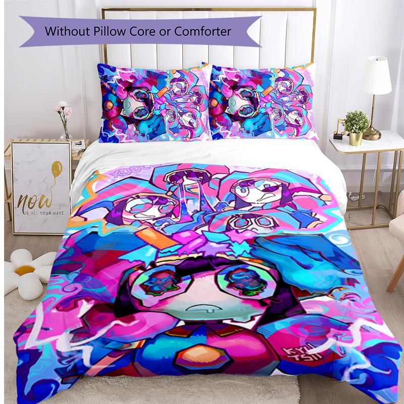 Set Lenzuola 3 Pezzi Stampa Cartone Animato Digital Circus Morbido Traspirante Copripiumino Federe Set Lavabile Decorazione Camera da Letto Regalo per la Casa