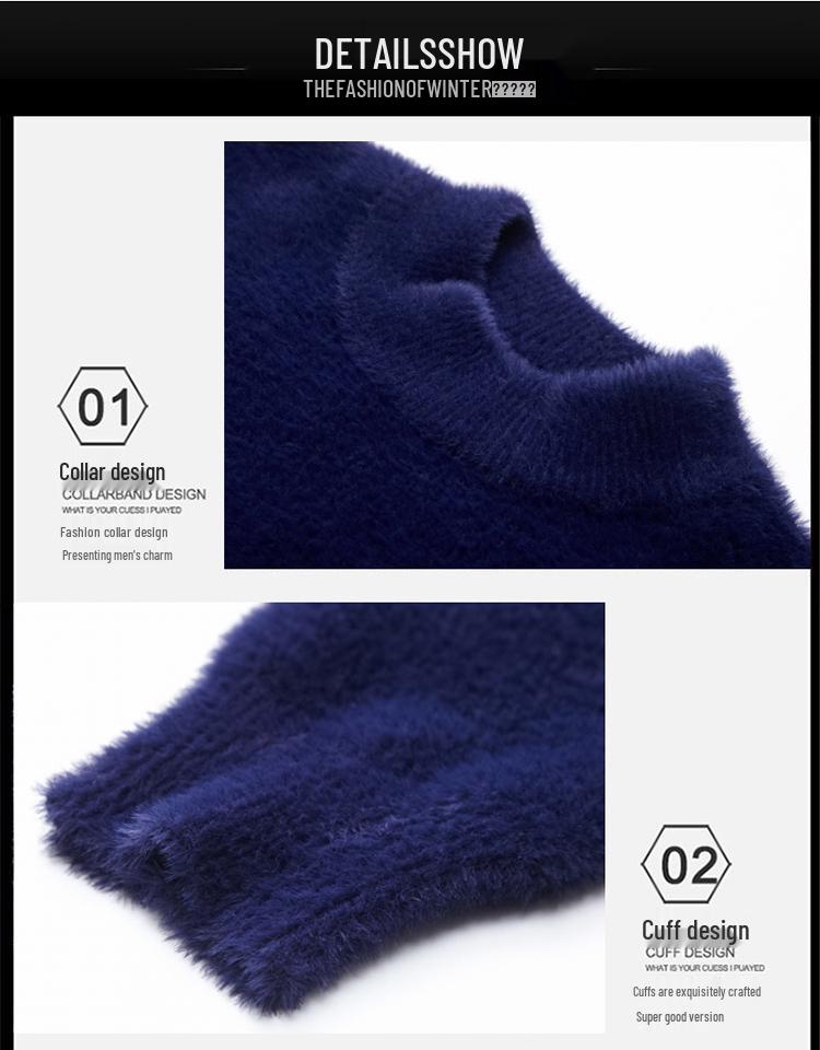 Herren Bestickter Goldener Nerzimitat Kaschmirpullover - Mittelhoher Kragen Warm Lässig Pullover