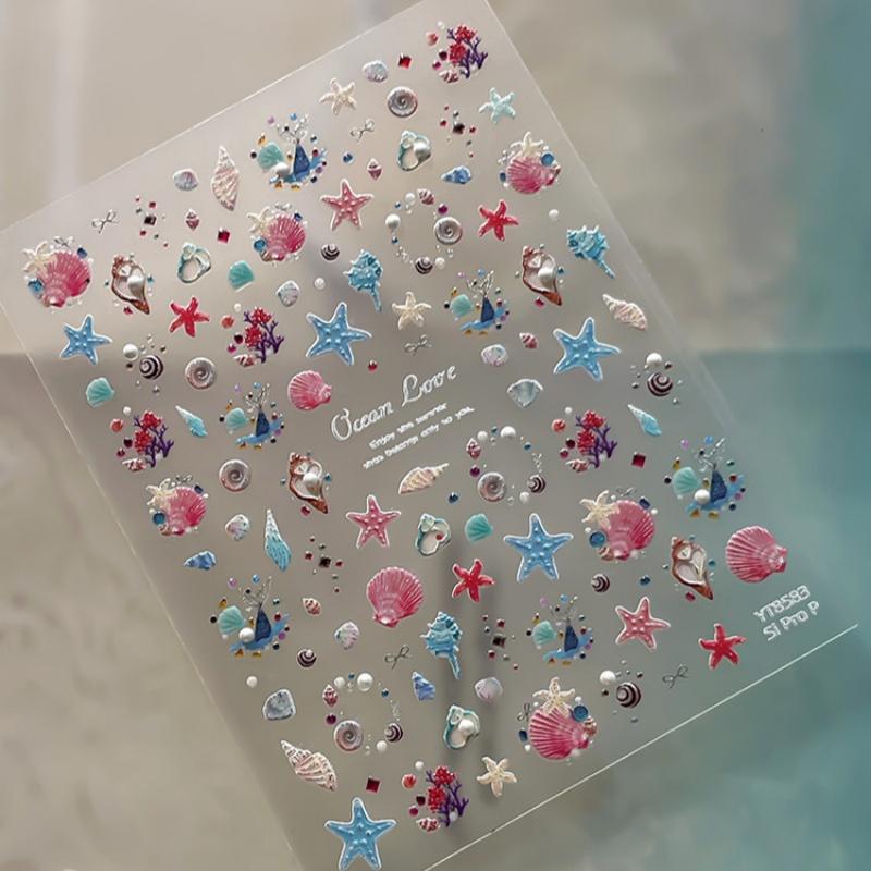 Relief Shell Starfish Nail Stickers Cute Starfish Decorative Stickers For Nails Diy 3D Self Adhesive Summer Nail Decals