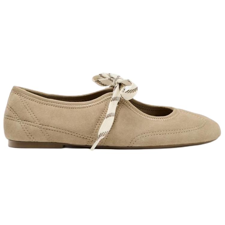 Zara Lightweight Vintage Suede Lace-Up Ballet Casual Flats Women Flats Brown 12539510107