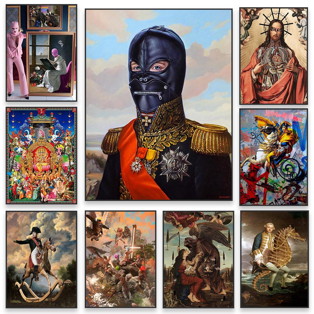 Fashion Altered Art Poster Funny Portrait Art Prints Oil Painting Baroque Prints Vintage Art Canvas Painting Room Decoration