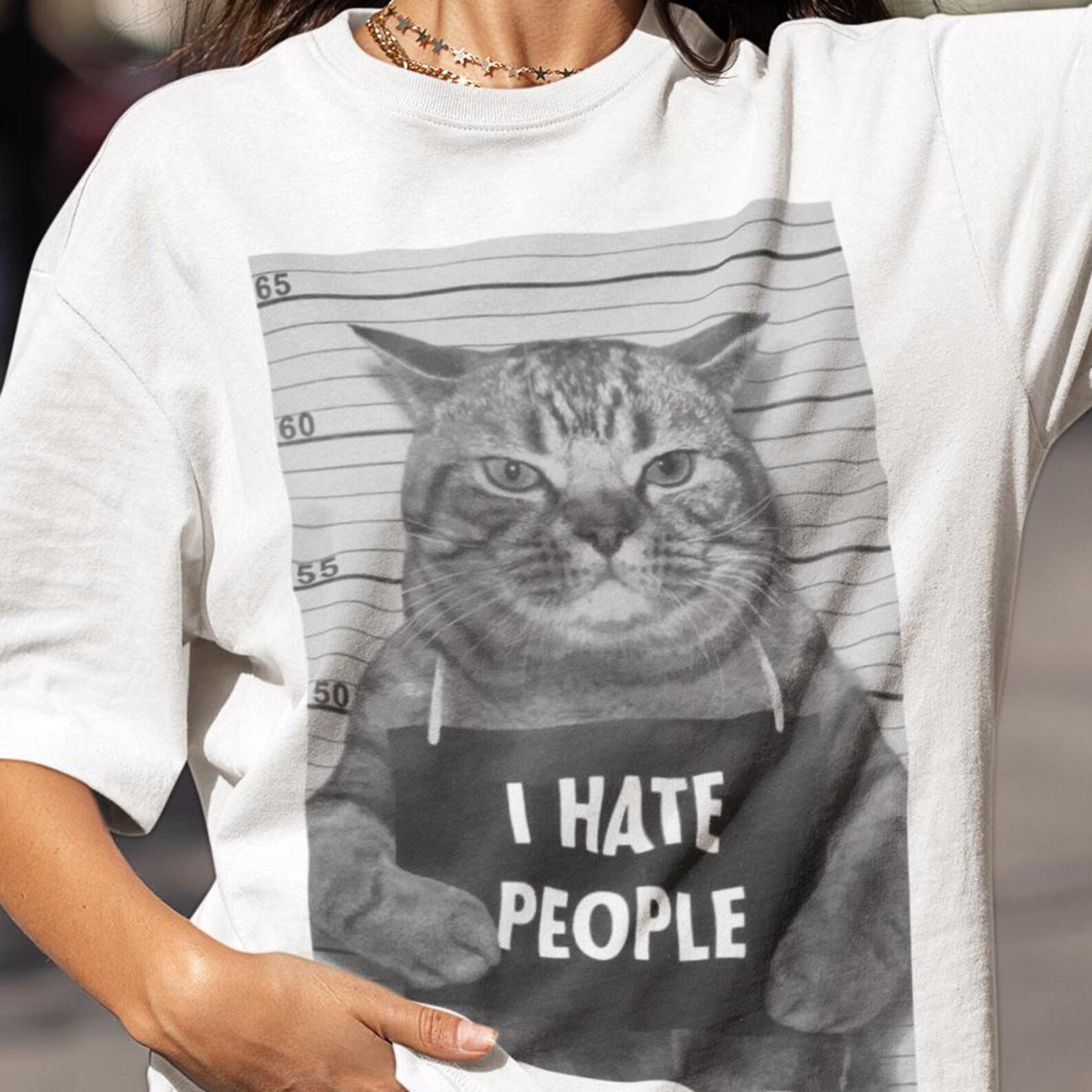 Funny Cat I Hate People Graphic Tee, Sarcastic Cat Lover Gift XL