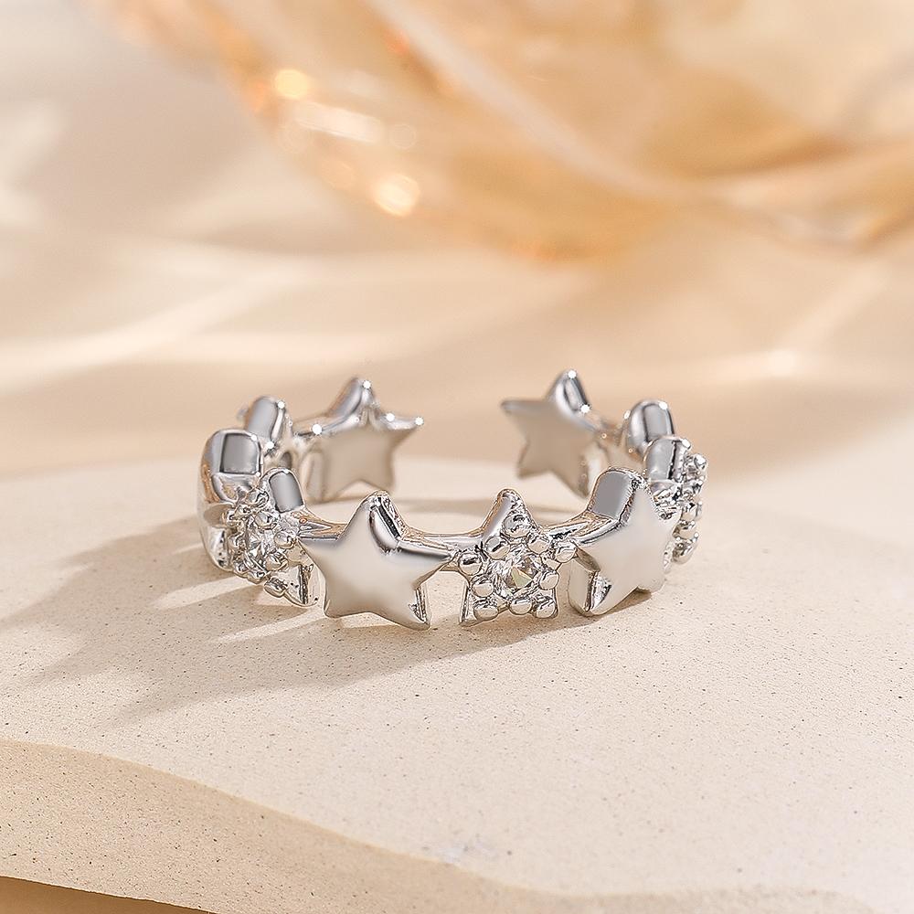 High Quality And Fashionable Copper Star Women'S Ring, Sparkling Zircon Star Opening Ring, Girls' Holiday Jewelry Gift