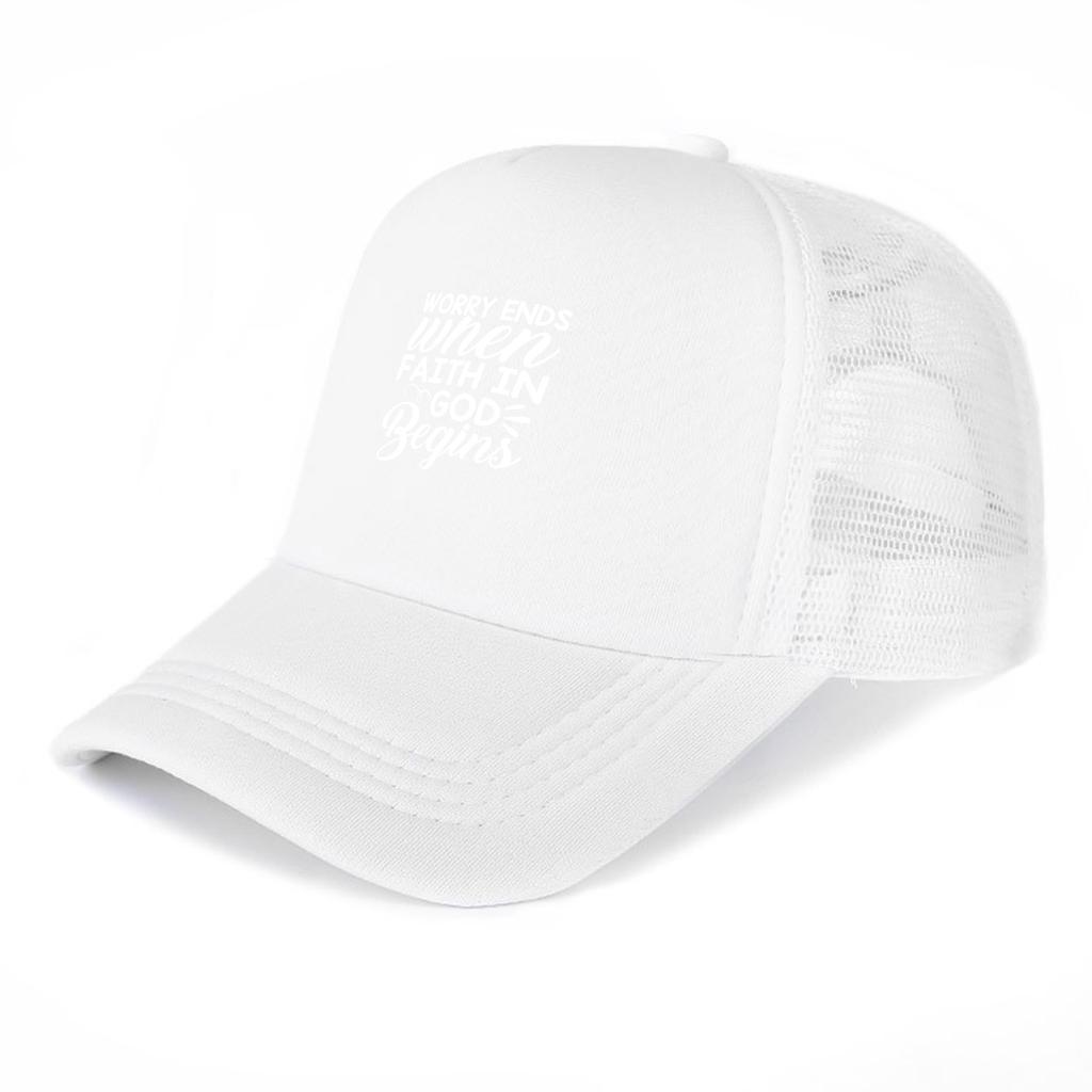 FAITH IN GOD Printed Mesh Cap Adjustable All Season Slouchy Lightweight Trucker Hat for Travelling Cycling Outdoor Accessory