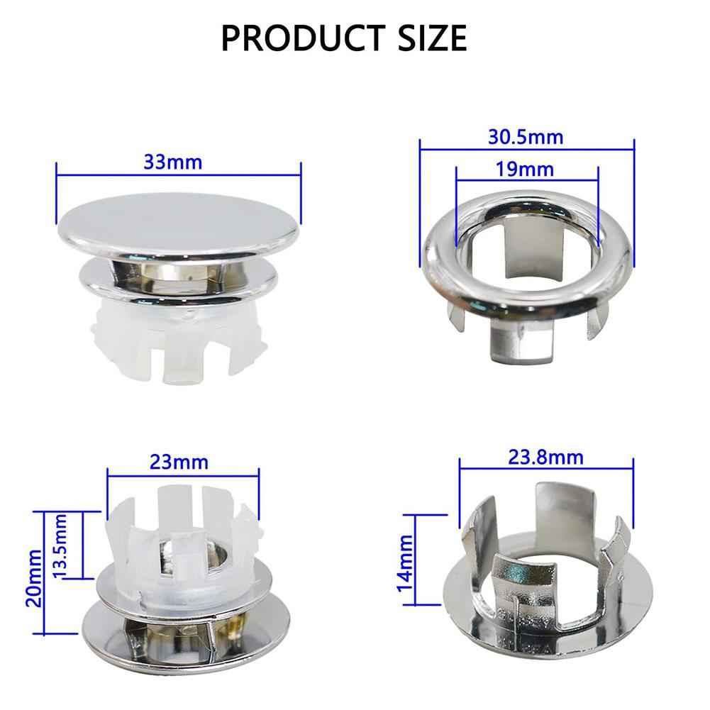 Bathroom Kit Sink Spare Parts Cover Overflow Ring Round ABS Plastic Basin Chrom Silver 8pc Improvement Decorative