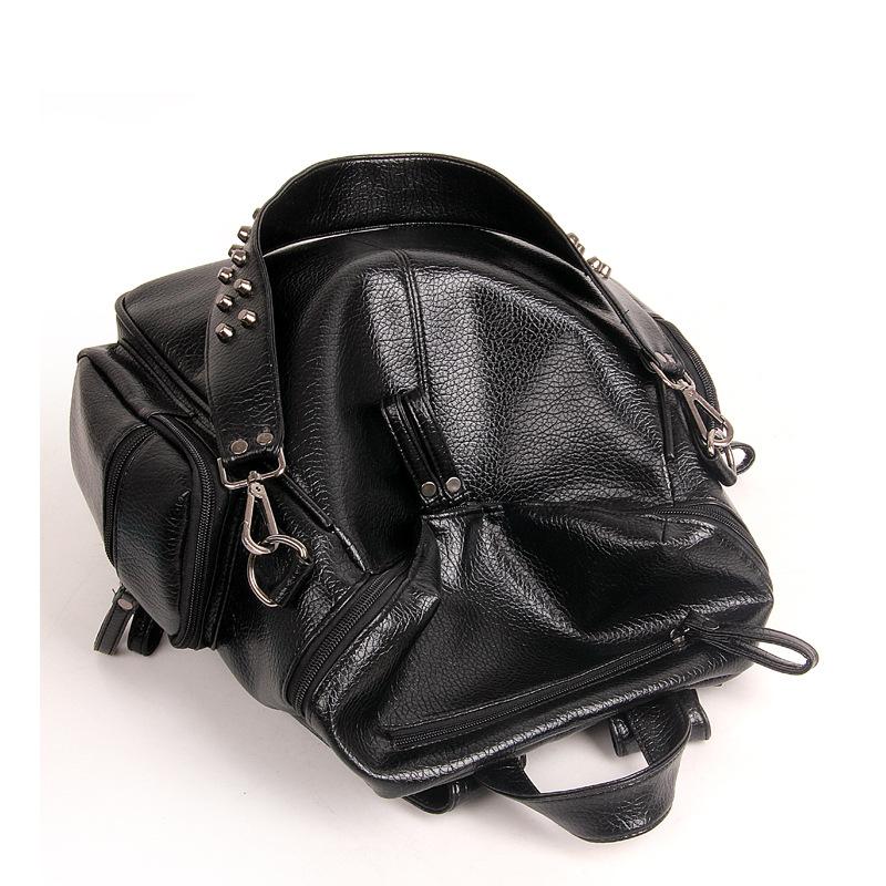 Women Backpack Purse PU Washed Leather Rivet Studded Shoulder Bag