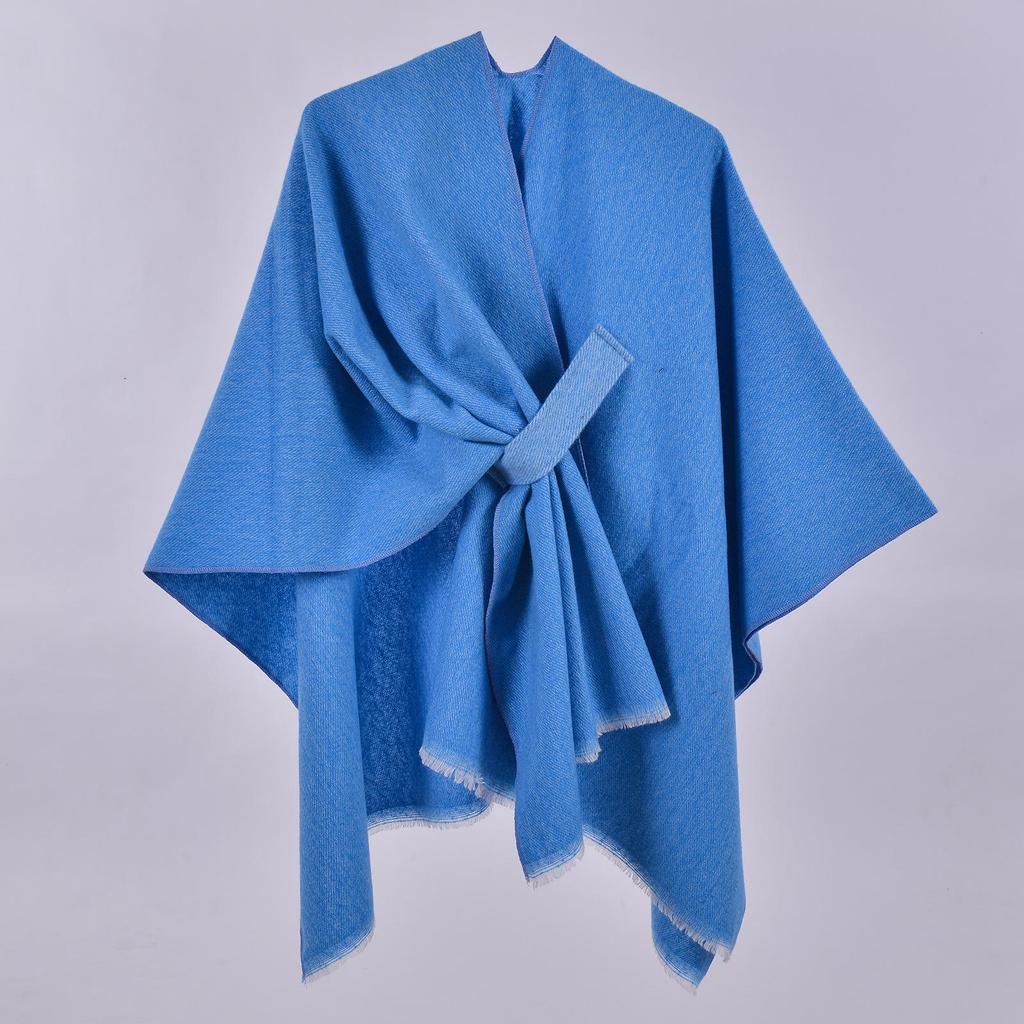 Women's Reversible Thickened Imitation Cashmere Shawl Cape Poncho Scarf