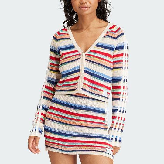 adidas Kseniaschnaider Knitted Cardigan Striped Color Block Long Sleeve Knit Top