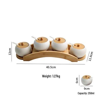 Ceramic Seasoning Jar Set with Bamboo Lids