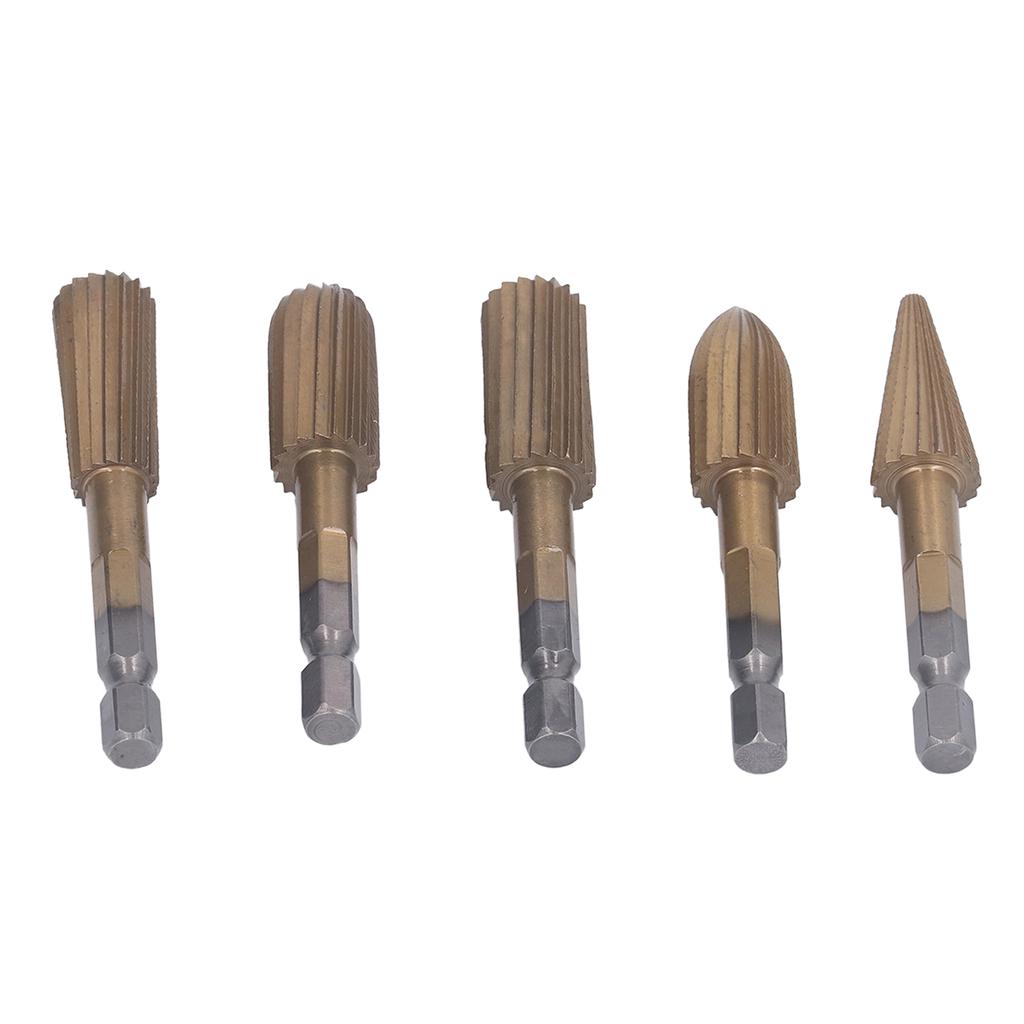 5PCS Rotary File Tools 14in Shank Double Cut Burr Files Woodworking Grinding Carving Files