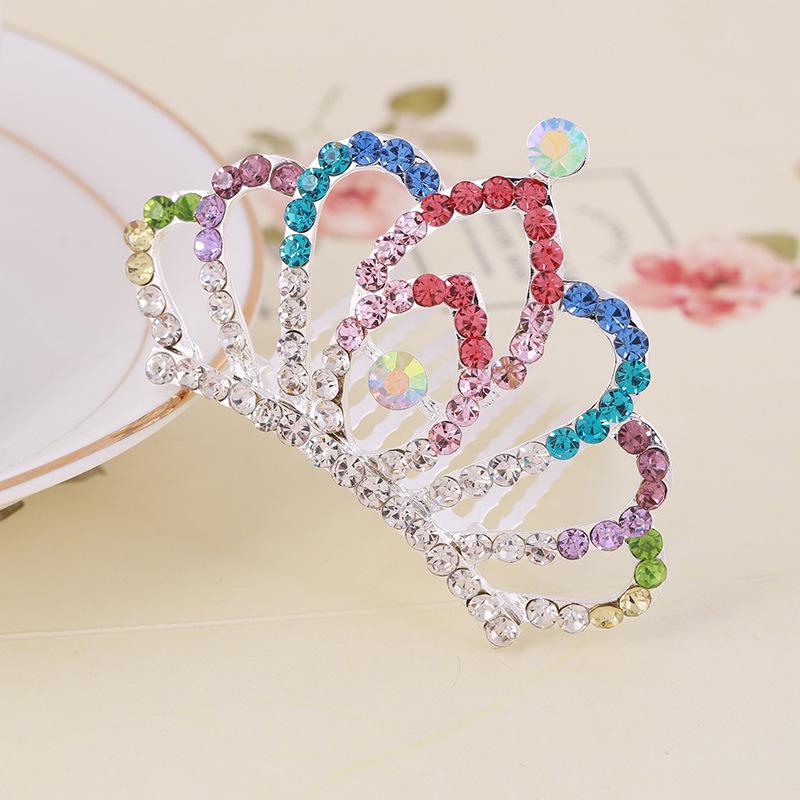 Korean Style Crown Jewelry Comb Hair Ornaments Princess Rhinestone Crown Alloy Colorful Girls Birthday Dance Hair Accessories