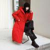 Women Autumn Winter Hooded Neck Long Sleeve Solid Color Single Breasted Knot Loose Warm Long Coat