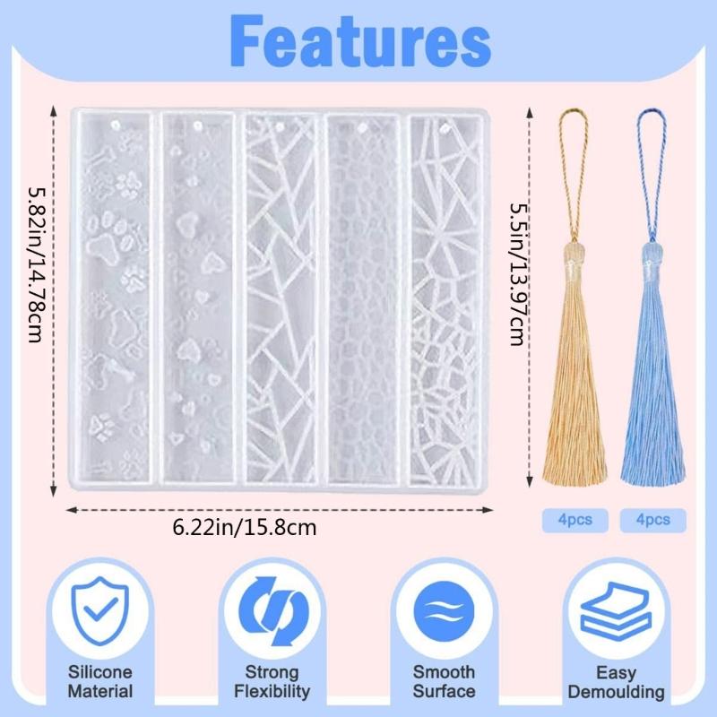 Bookmark Resin Molds with Tassel Kit Cat Paw Heart Shape Bookmark Silicone Molds for Handmade Bookmark Making Home Decor