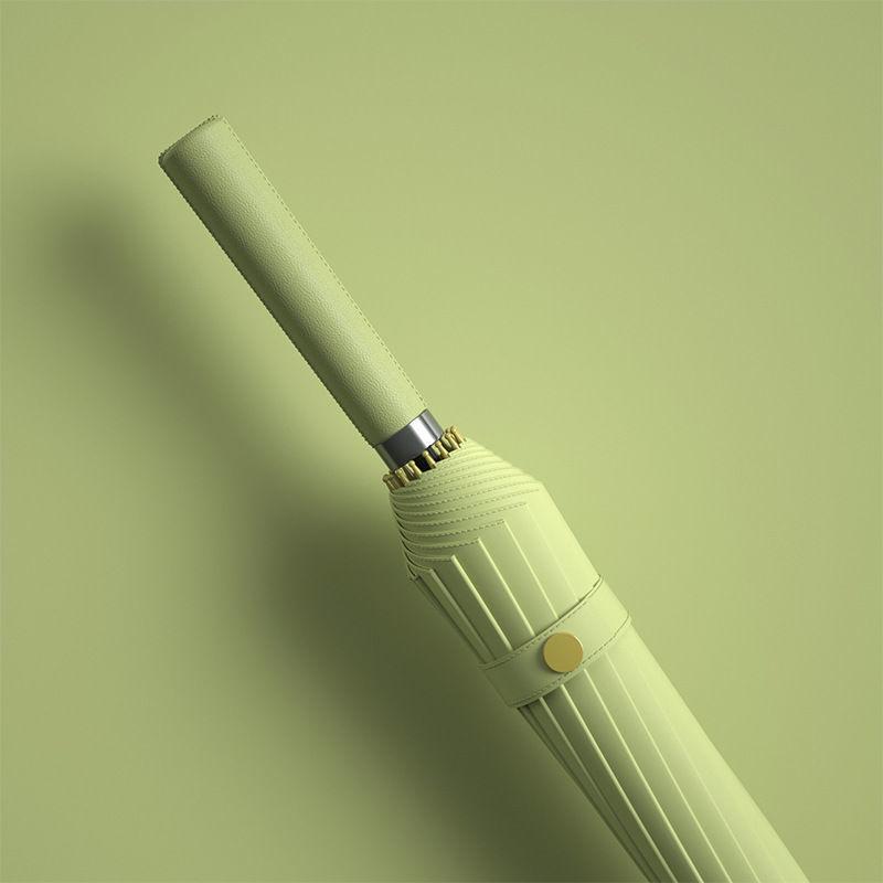 16-strand leather handle straight rod long handle simple INS umbrella weather and rain dual-purpose wind-resistant long handle umbrella logo