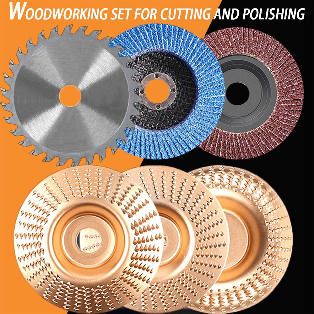 6 Pieces/set, 4 Inch 100mm Wood Saw Blade and Grinding Disc, Woodworking Set for Cutting and Polishing, One Set for All Purpose