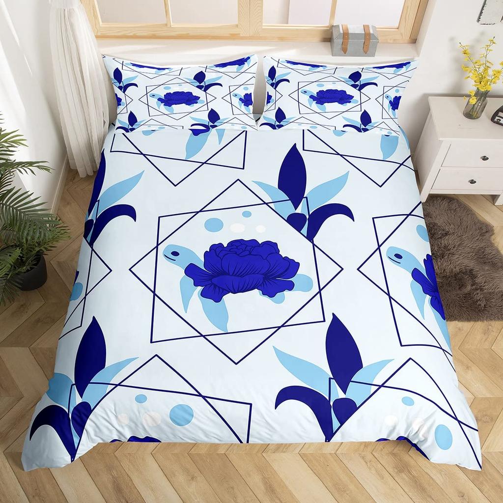 Sea Turtle Duvet Cover Set King Size Watercolor Tortoise Butterfly Comforter Cover for Boys Girly Dreaming Style Bedding Set