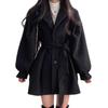 "Hepburn Style Women's Wool Coat: Korean Autumn/Winter, Strap Design, Suit Collar, Medium-Long"