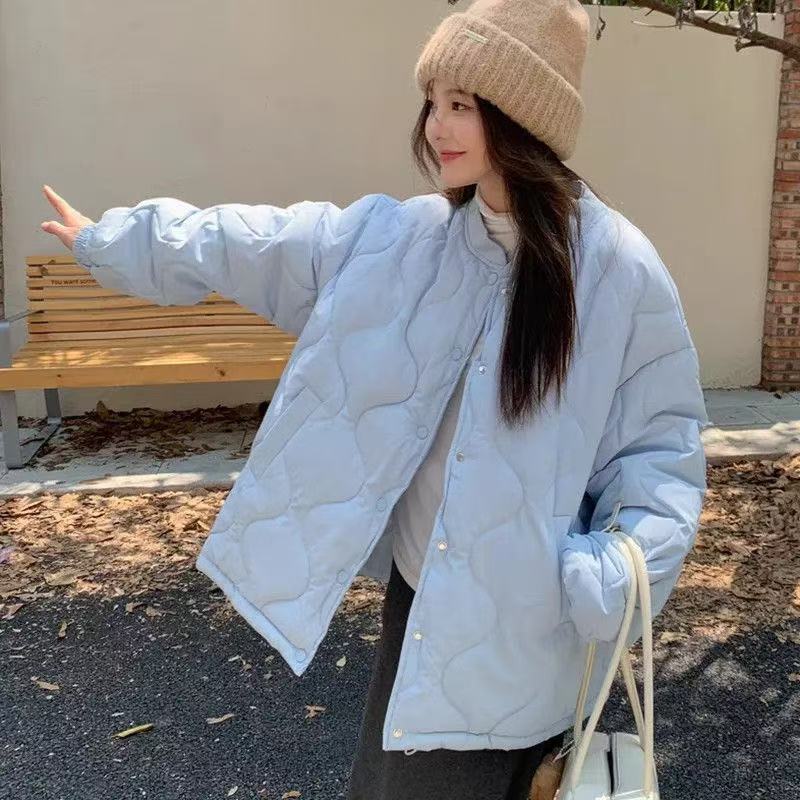 

Утолщенное свободное пуховое хлопковое пальто Зимнее в корейском стиле Маленький размер Ромбовидная стеганая куртка XL небесно-голубой