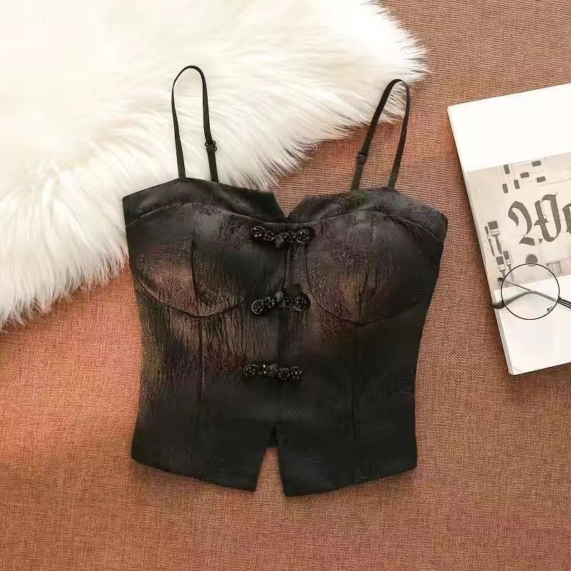 Retro Cheongsam Camisole Vest with Chest Cushion Slim Fit and Beautiful Back Sleeveless Short Vest Top for Women