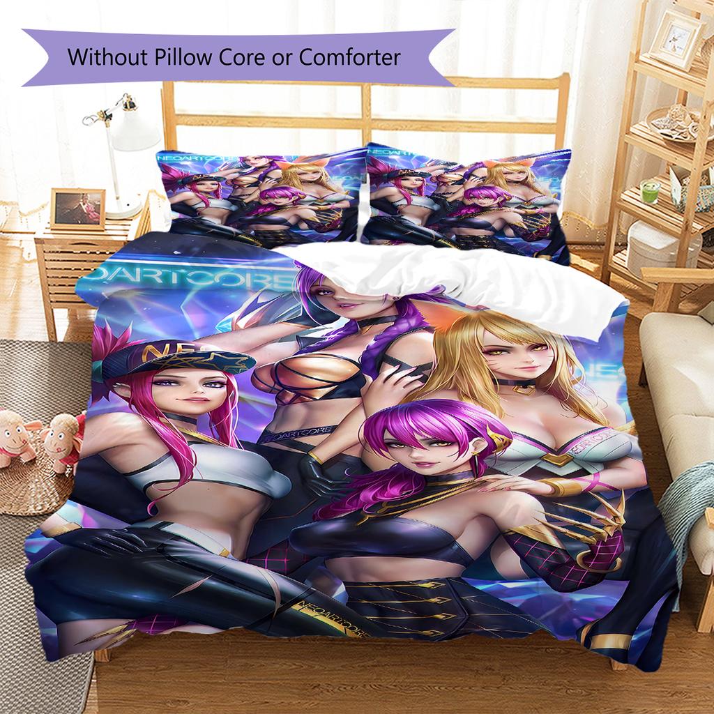 KDA Pattern Bedding Quilt Set Quilt Cover Pillowcase Home Decoration Gift (1 * duvet cover + 2 * pillowcase, without core)