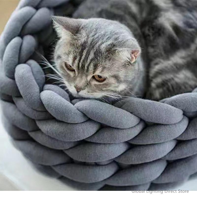 

Вязанный вручную Теплый Мягкий Коврик-кровать для Собак Кошек Лежанка для Питомцев Съемный Маленькие Собаки Кошки Пещера Корзина Спальные мешки Уютный Домик для Питомцев 2 30cm серый
