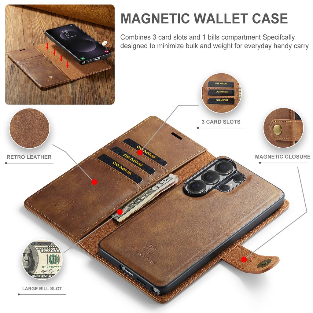 Portafoglio con Slot per Biglietti da Visita Staccabile 2 in 1 Custodia a Libro in Pelle per Samsung Galaxy S26 Ultra S25 Plus S24 A17 A16 A35 Cover