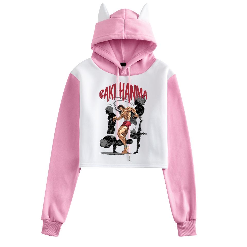 Cross Fanma Baki the Grappler Cat Ear Color Block Hoodie with Velvet Lining.