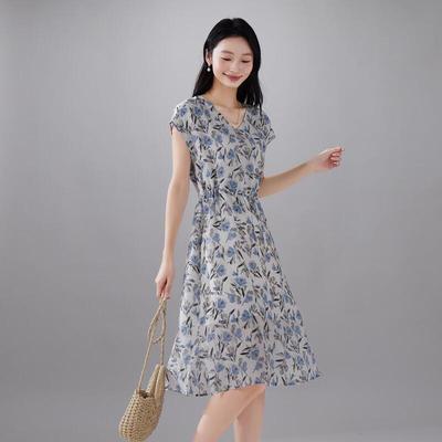 SOFSIL Elegant Floral V-Neck Midi Dress