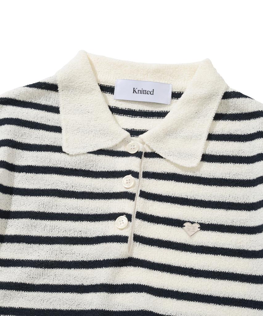 KNITTED (W) Boucle Stripe Collar Knit Ivory