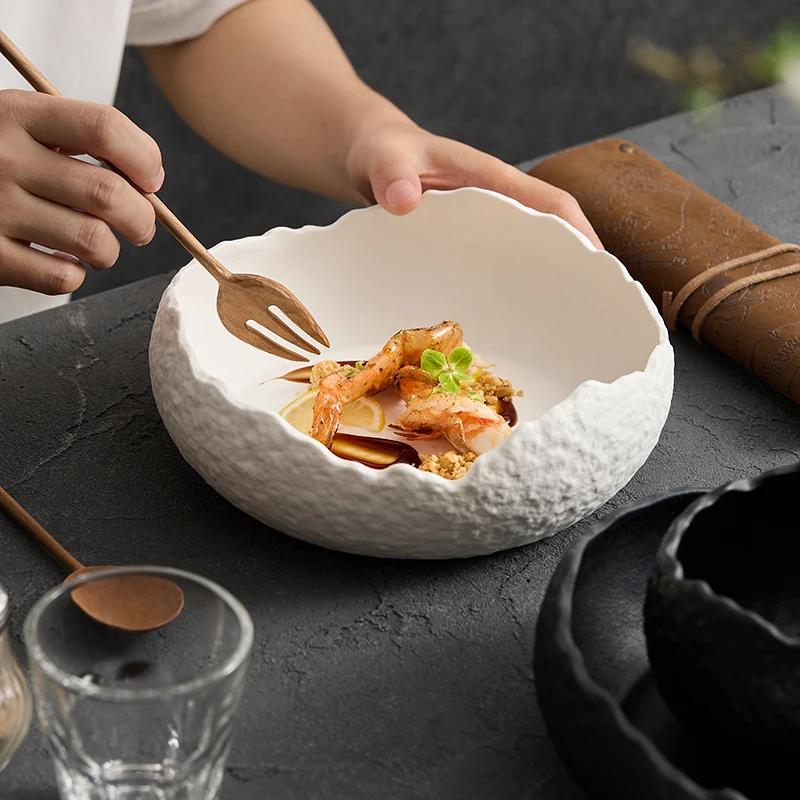 Creative Irregular White Ceramic Soup Bowl Household Japanese Alien Serving Plates Fruit Salad Dessert Bowl noodle Pasta Bowls