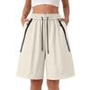 Women Loose Fit Casual Five-Point Shorts Quick-Dry Breathable Lightweight Cargo Pants with Adjustable Waistband and Zipper Pockets