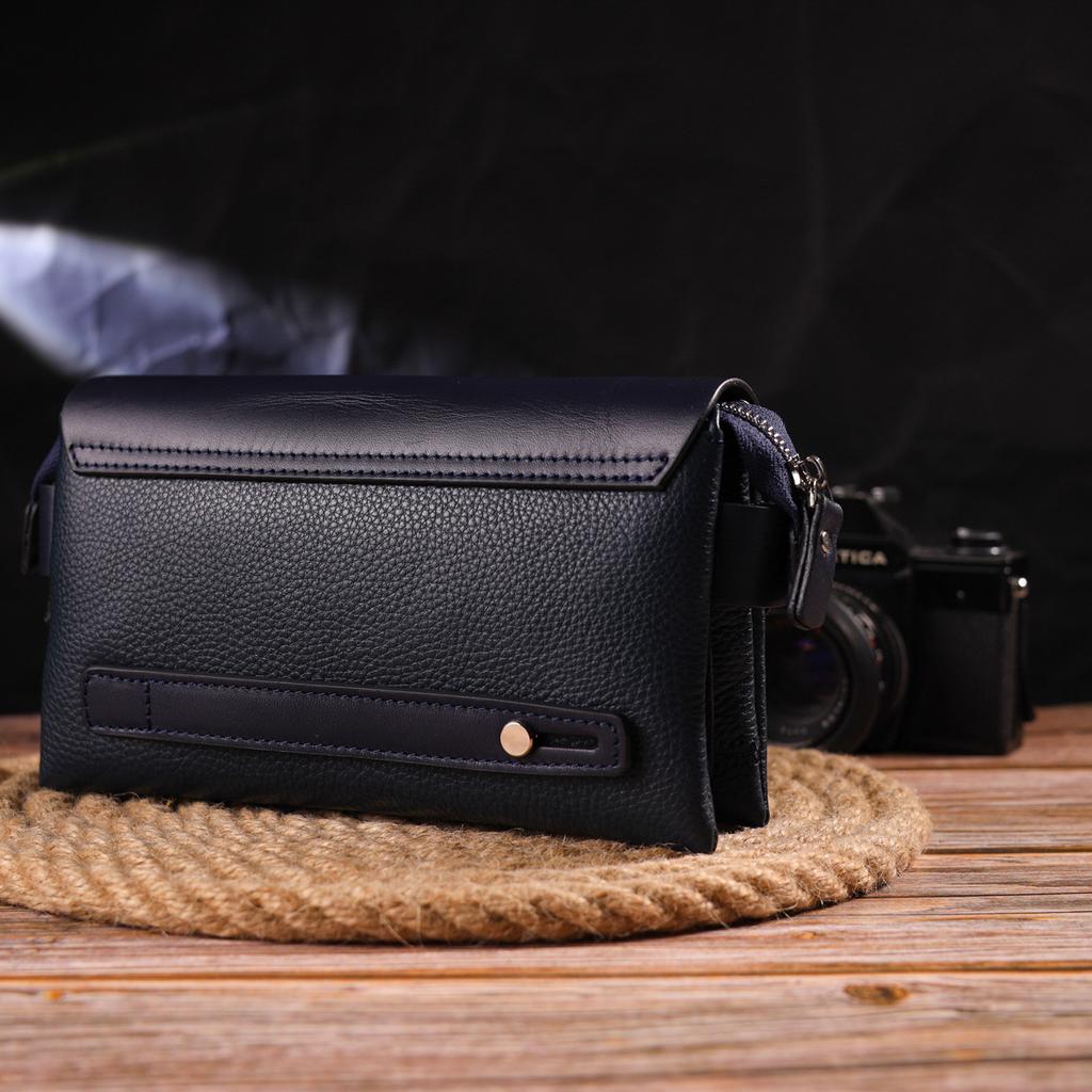 Solid Men's Clutch Made of Genuine Combined Leather CANPELLINI 21565 Blue